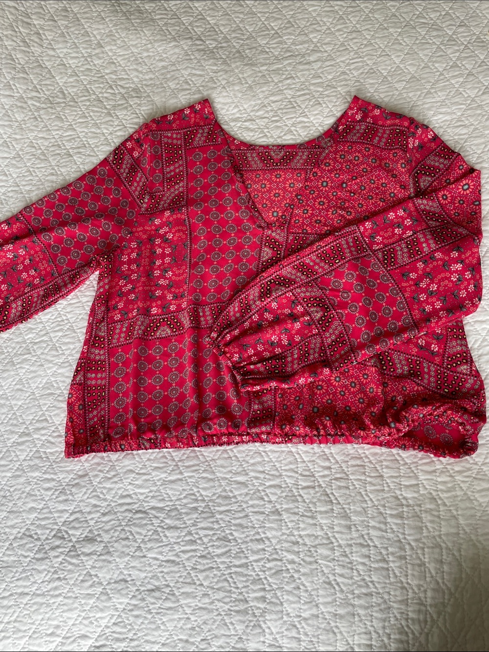 Women's Bright Pink Patchwork Print Blouse